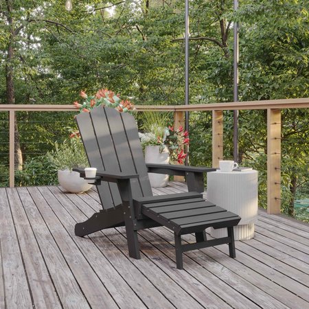 FLASH FURNITURE Gray Adirondack Chair with Ottoman and Cupholder LE-HMP-1044-110-GY-GG